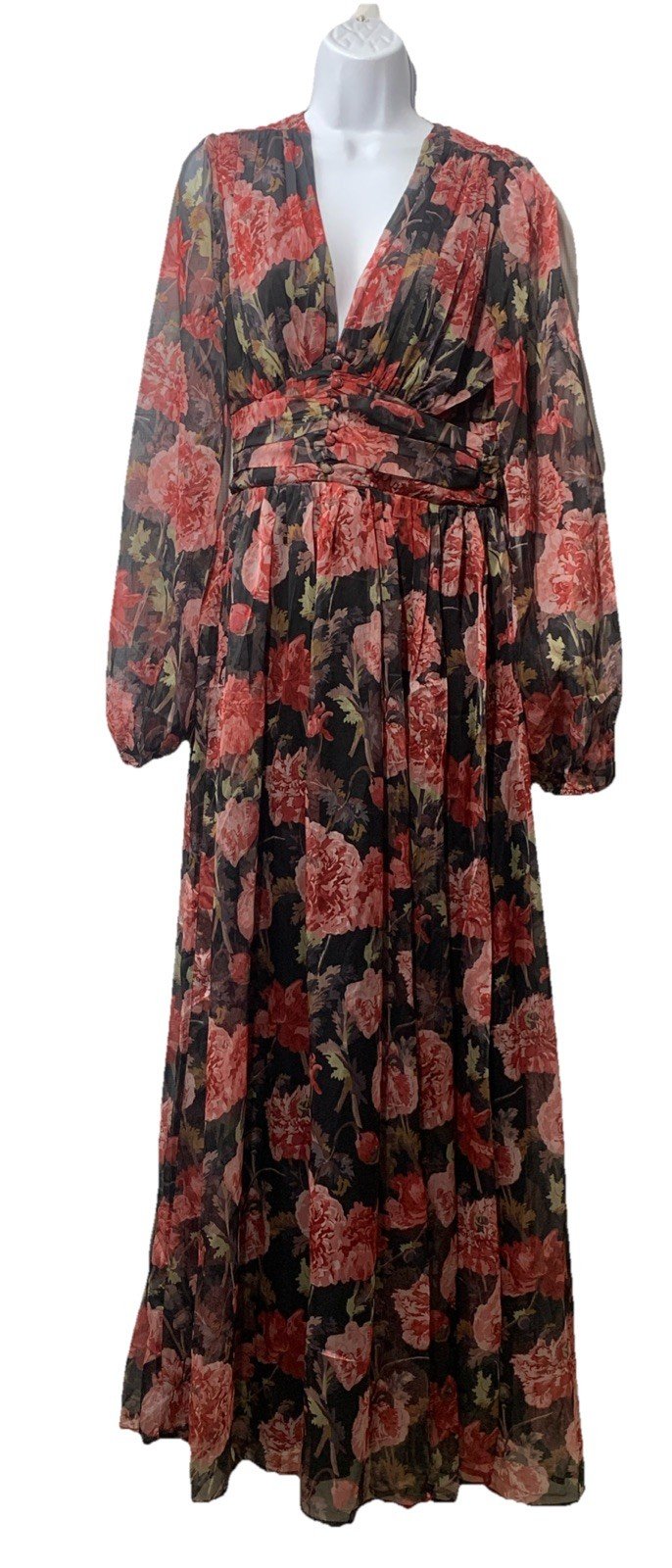 Lulus Pearl Women's Maxi Dress Long Sleeve Cocktail Dress Medium Burgundy Floral