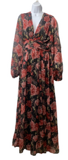 Lulus Pearl Women's Maxi Dress Long Sleeve Cocktail Dress Medium Burgundy Floral