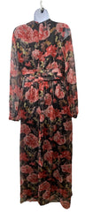 Lulus Pearl Women's Maxi Dress Long Sleeve Cocktail Dress Medium Burgundy Floral
