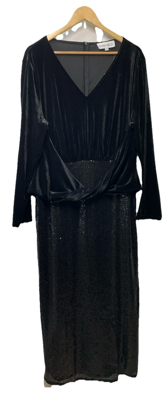 Hanna Nikole Women's Plus Size Velvet Side Slit Sequin Dress V Neck - Size 20W
