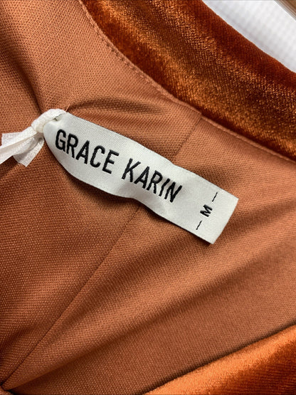GRACE KARIN Women’s Velvet Halterneck Sleeveless Backless Dress Size Medium Rust