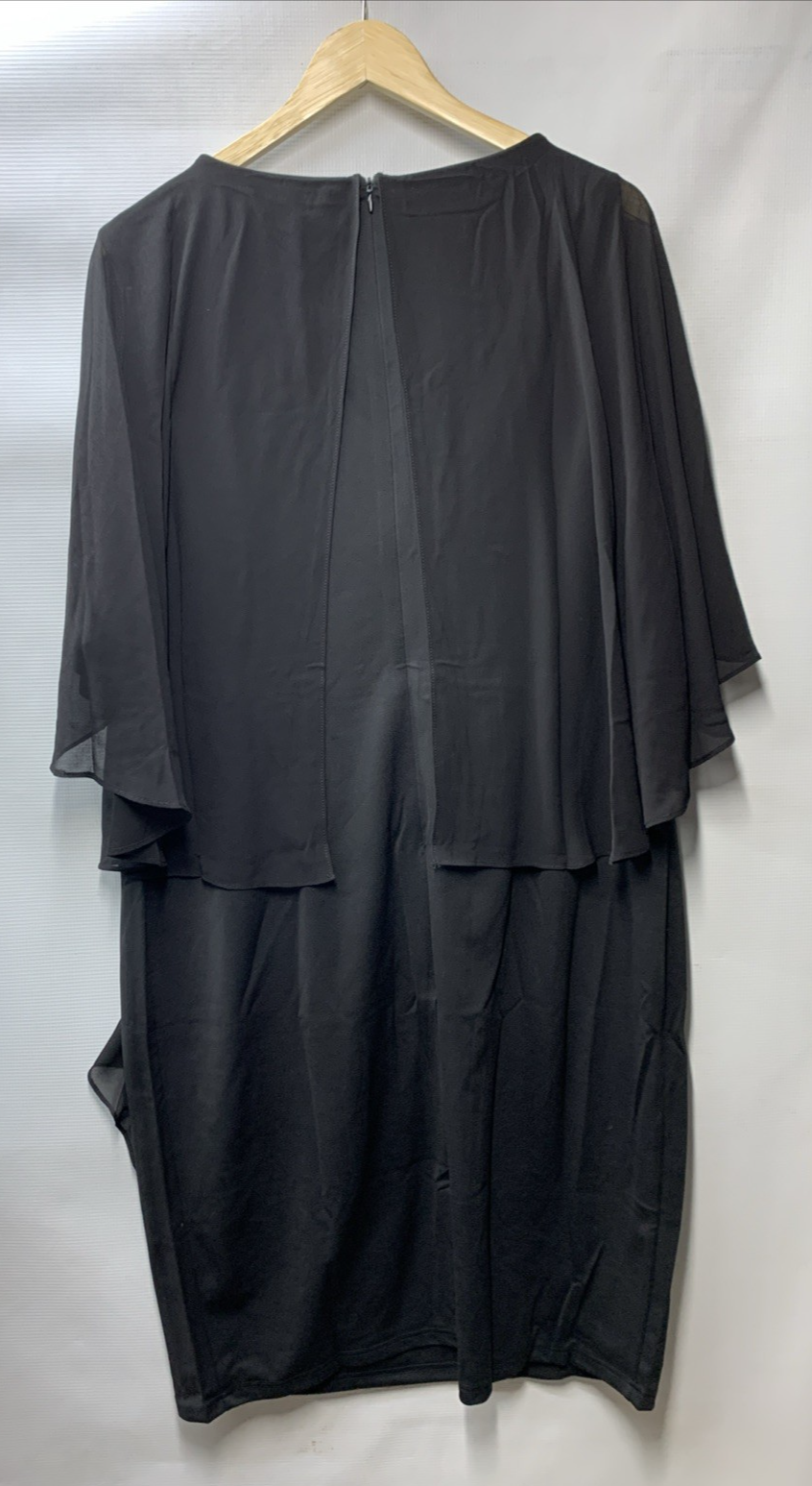 Hanna Nikole Women's Plus Size Chiffon Overlay Dress Size 20W, Black V-Neck