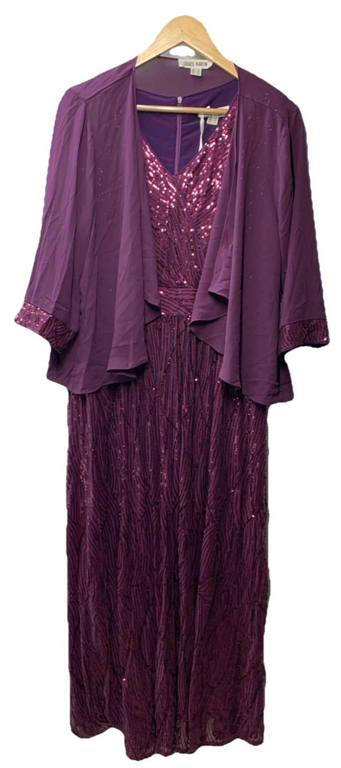 GRACE KARIN 2024 Women's Two Piece Sequin Dress with Jacket Size 12, Purple
