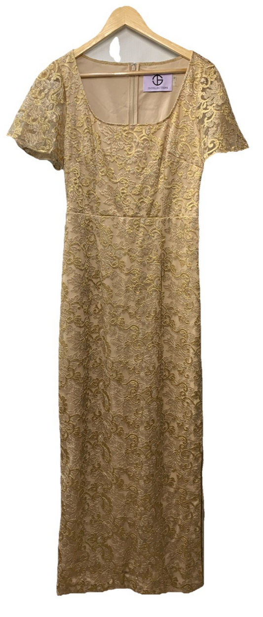 JS Collections Women's Brynlee Flutter Column Gown 8618642 Size 6 Flutter sleeve