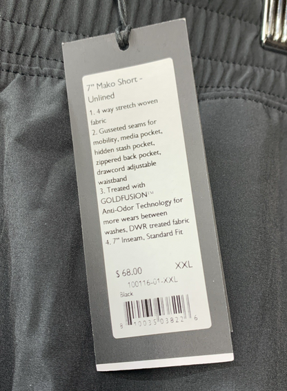 Men’s RHONE Mako Unlined 7” Inseam Stretch Black Anti-Odor Shorts Size 2XL Black