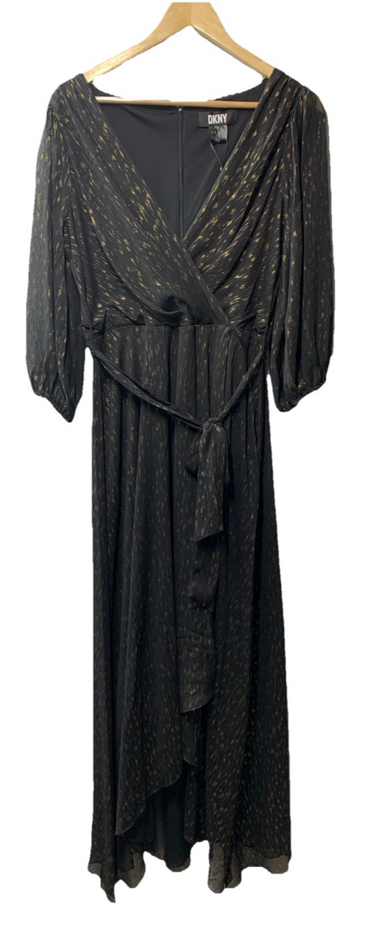 DKNY Women's Double Strap Cold Shoulder Gown Size 12 Black ED21A570 3/4 Sleeve