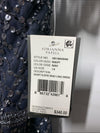 Adrianna Papell Womens Short-Sleeve Grid Beaded Gown Evening Dress Navy Size 14