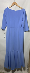 Adrianna Papell Womens Asymmetrical Bead Crepe Gown Elegant Electric Ice Size 12