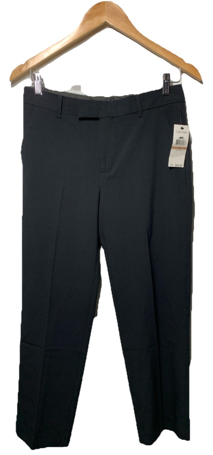 Calvin Klein Boys Flat-Front Bi-Stretch Long Dress Pant, Straight Leg Size 12
