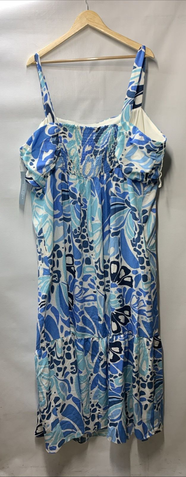 London Times Women's Cotton Smocked Back Babydoll Tiered Maxi Dress Size 24W