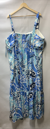 London Times Women's Cotton Smocked Back Babydoll Tiered Maxi Dress Size 24W