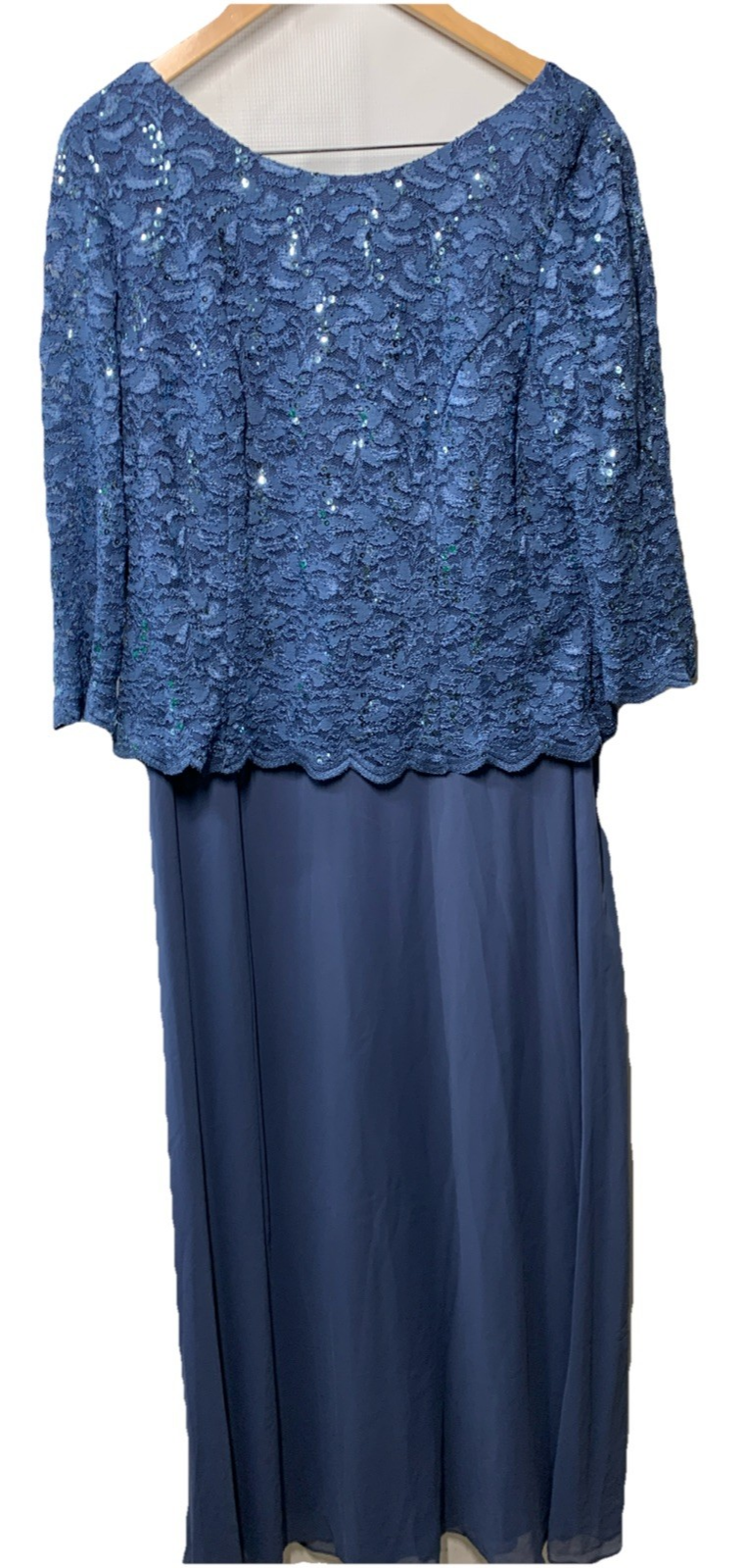 Alex Evenings Women's 3/4 Sleeve Stretch Lace Bodice Mock One Piece Gown Size 18