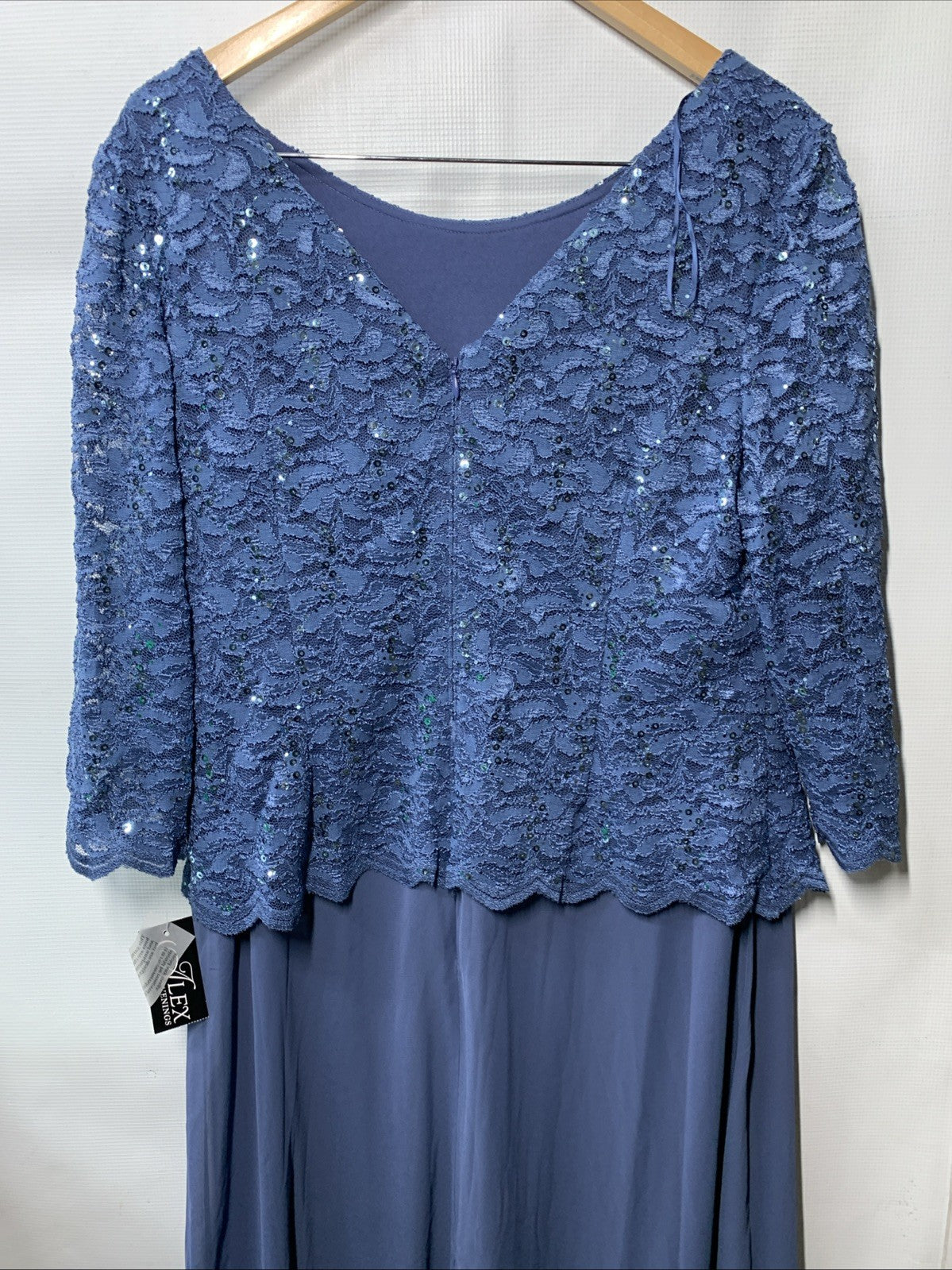 Alex Evenings Women's 3/4 Sleeve Stretch Lace Bodice Mock One Piece Gown Size 18