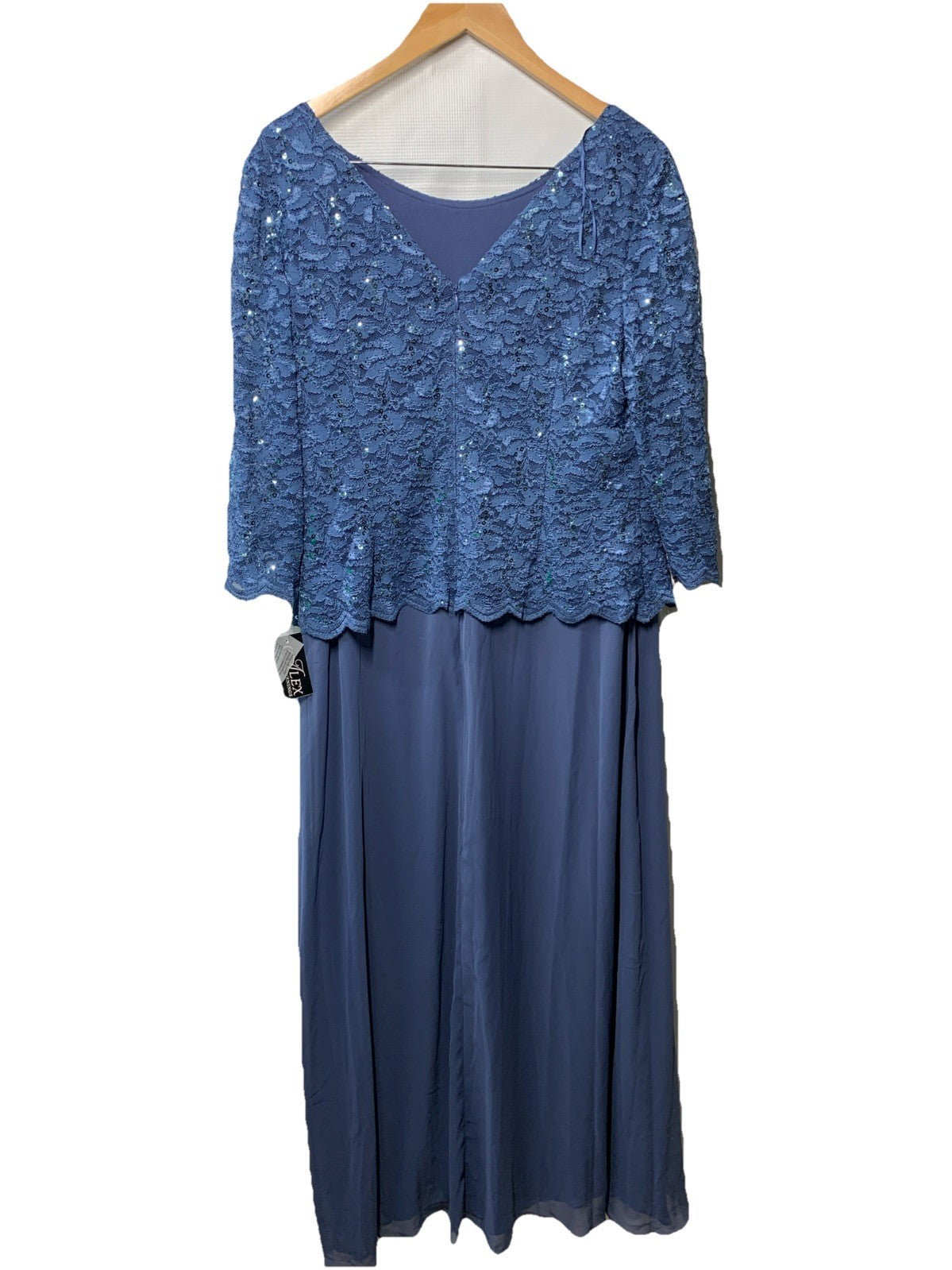 Alex Evenings Women's 3/4 Sleeve Stretch Lace Bodice Mock One Piece Gown Size 18
