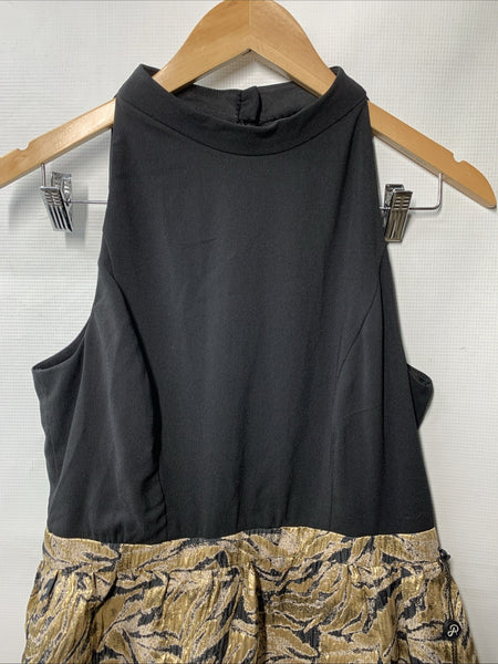 Adrianna Papell Halter Neck Cocktail Party Dress Sleeveless Black/Gold Size 4