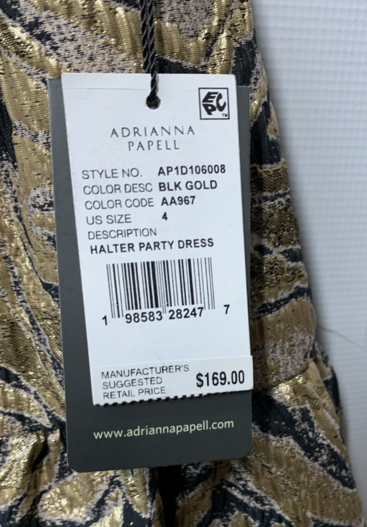 Adrianna Papell Halter Neck Cocktail Party Dress Sleeveless Black/Gold Size 4