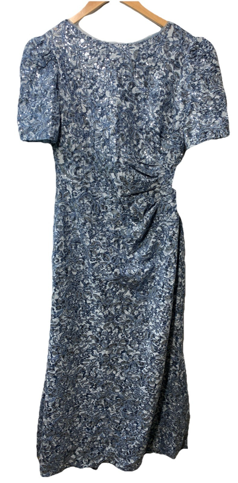 Xscape Women's Sequined Round Neck Short Sleeve Gown Formal Wedding Size 12P