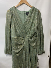 Adrianna Papell Womens Greenslate Metallic Mesh Draped Gown Dress Long Sleeve 14