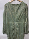 Adrianna Papell Womens Greenslate Metallic Mesh Draped Gown Dress Long Sleeve 14