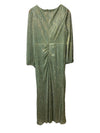 Adrianna Papell Womens Greenslate Metallic Mesh Draped Gown Dress Long Sleeve 14