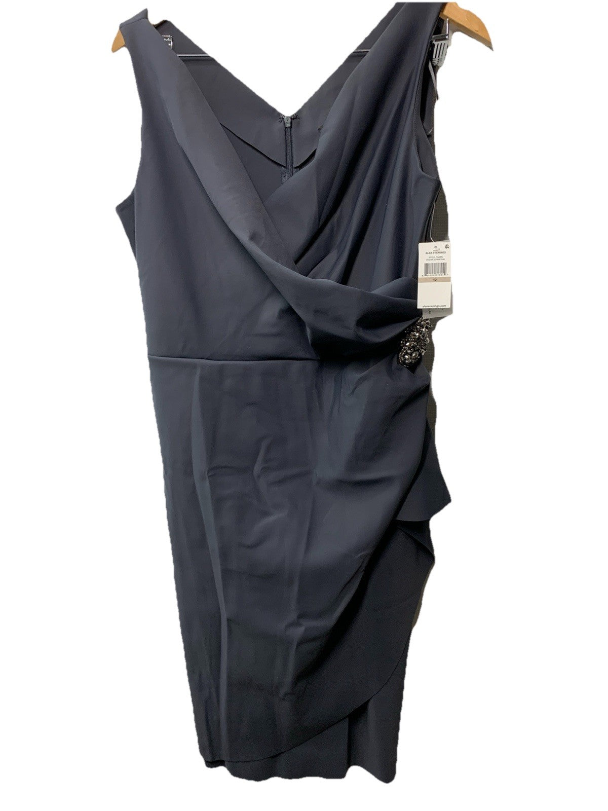 Alex Evenings Women's Charcoal Compression Embellished Ruched Dress Size 12