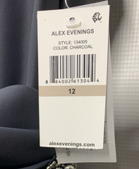 Alex Evenings Women's Charcoal Compression Embellished Ruched Dress Size 12
