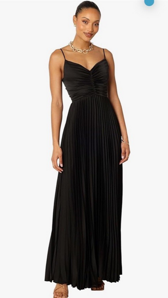 Petal & Pup Naira Pleated Maxi Dress Sleeveless V-neck Evening Wedding Black 16