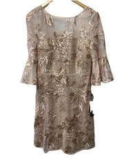 Adrianna Papell Blush Dress Floral Embroidered Bell Sleeve Wedding Formal Size 8