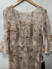 Adrianna Papell Blush Dress Floral Embroidered Bell Sleeve Wedding Formal Size 8