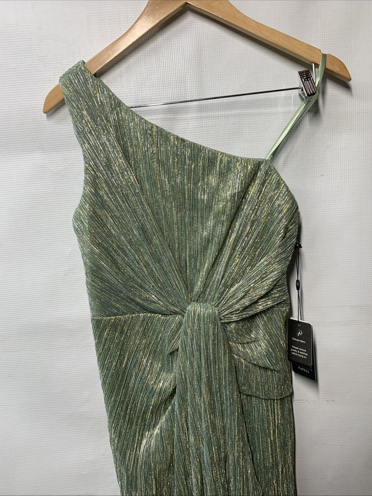 Adrianna Papell One Shoulder Pleated Draped Starburst Gown Greenslate Size 4