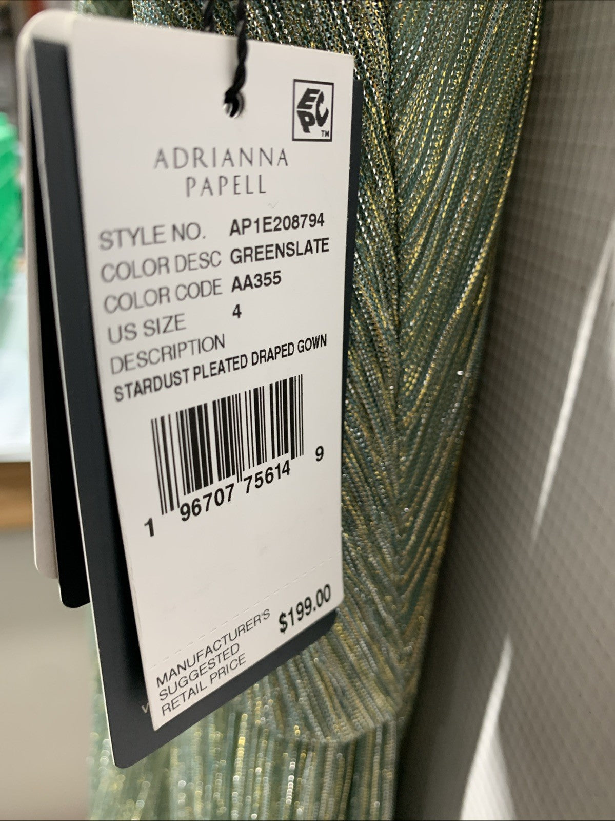 Adrianna Papell One Shoulder Pleated Draped Starburst Gown Greenslate Size 4