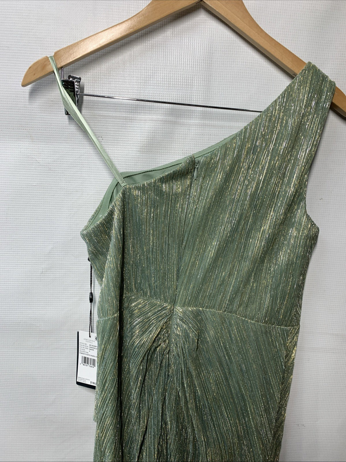 Adrianna Papell One Shoulder Pleated Draped Starburst Gown Greenslate Size 4