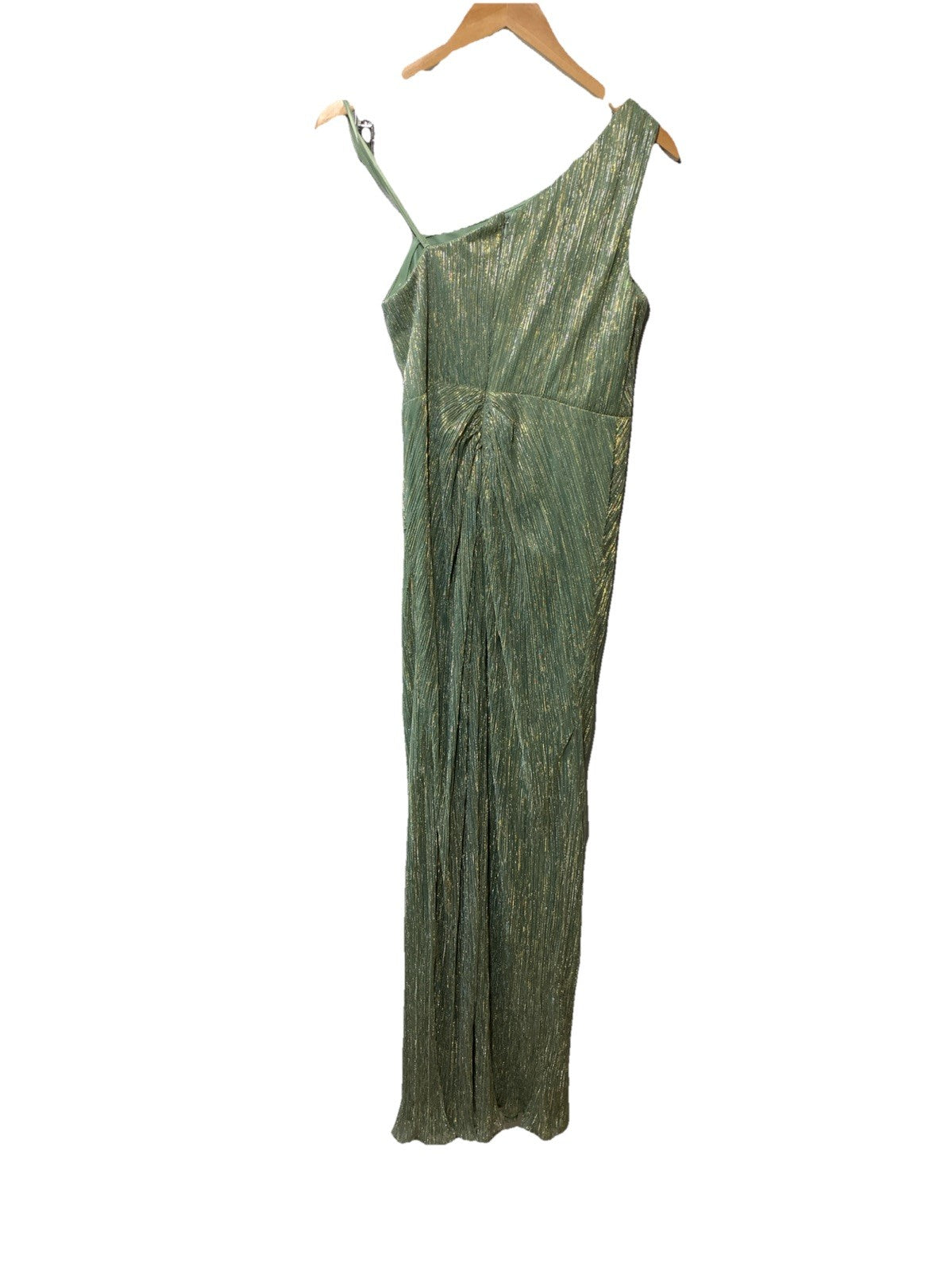 Adrianna Papell One Shoulder Pleated Draped Starburst Gown Greenslate Size 4