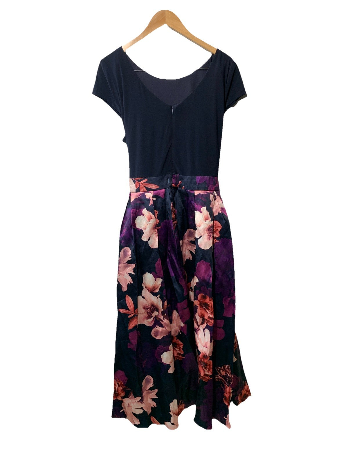SL Fashion Women's Floral High-Low Gown with Pockets & Stretch Bodice Size 16