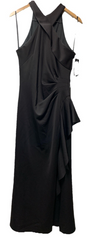 Xscape Women's Long Ruched Bodycon Low-Sheen Cross Front Halter Neck Black 12P