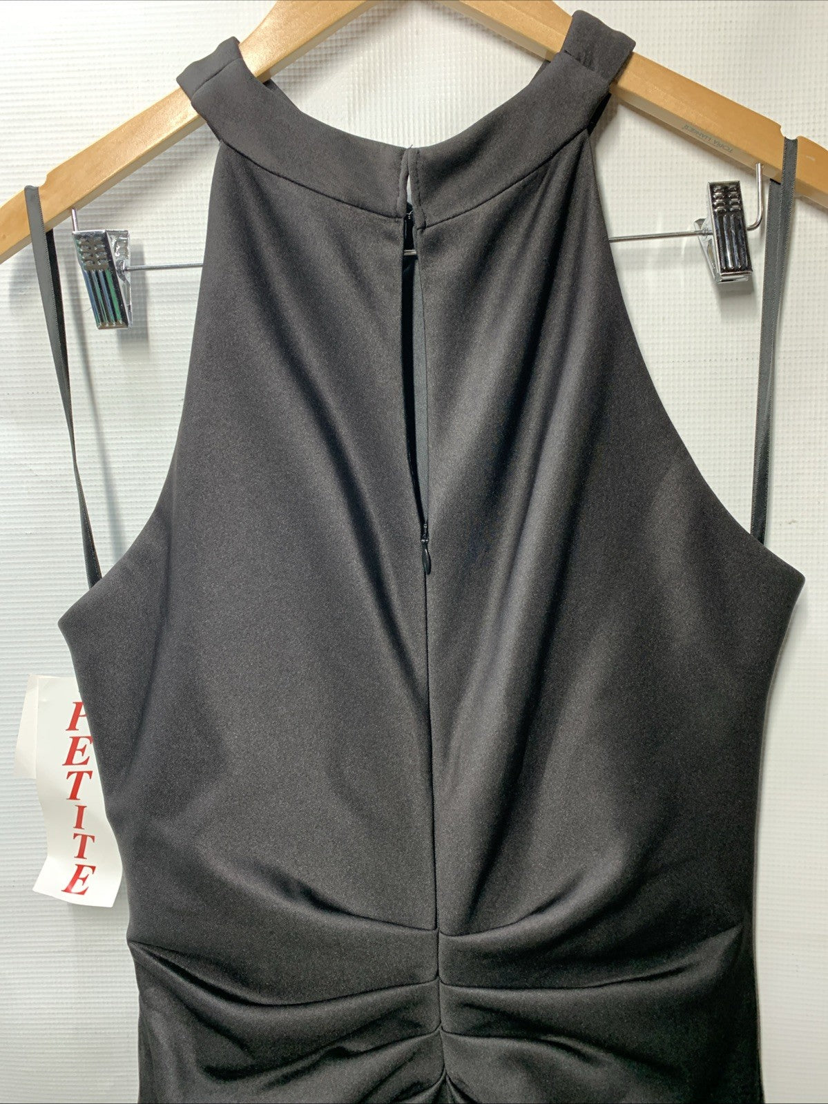 Xscape Women's Long Ruched Bodycon Low-Sheen Cross Front Halter Neck Black 12P