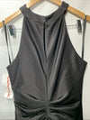 Xscape Women's Long Ruched Bodycon Low-Sheen Cross Front Halter Neck Black 12P