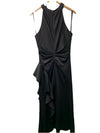 Xscape Women's Long Ruched Bodycon Low-Sheen Cross Front Halter Neck Black 12P