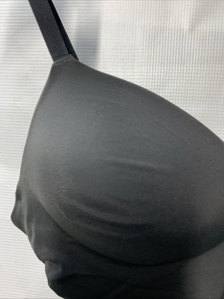 True & Co. True Everybody Boost Plunge Bra Women's Black Size M Wireless Push Up