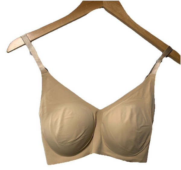 True & Co MEDIUM Body Boost Wireless Hook Back Push Up T-shirt Bra Beige Size M