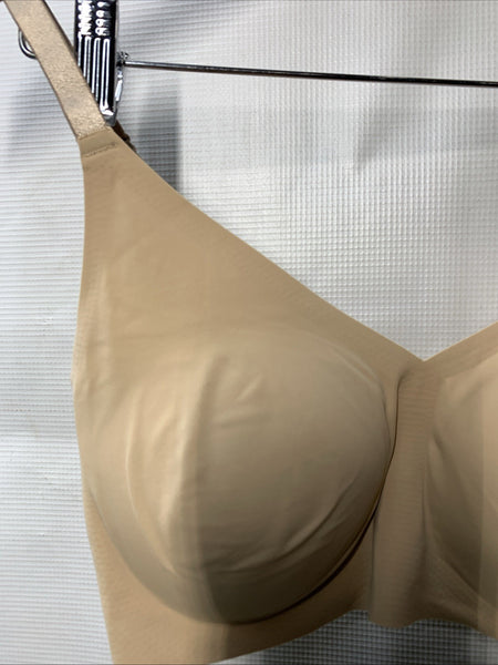 True & Co MEDIUM Body Boost Wireless Hook Back Push Up T-shirt Bra Beige Size M