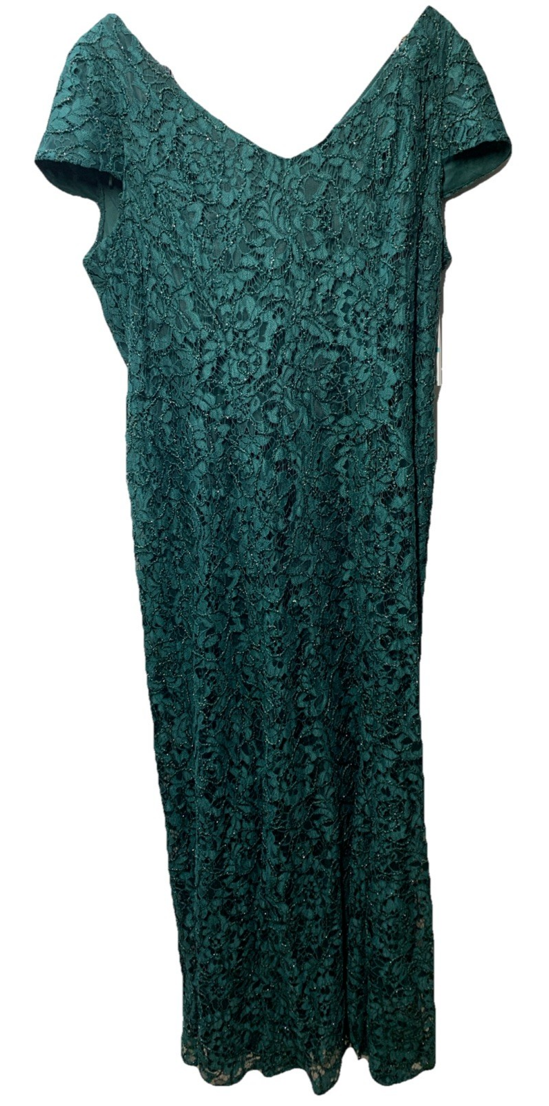 Alex Evenings Women's Long Rosette Dress Short Sleeves Hunter Green Size 16