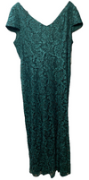 Alex Evenings Women's Long Rosette Dress Short Sleeves Hunter Green Size 16