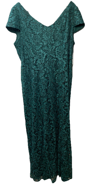 Alex Evenings Women's Long Rosette Dress Short Sleeves Hunter Green Size 16