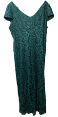 Alex Evenings Women's Long Rosette Dress Short Sleeves Hunter Green Size 16