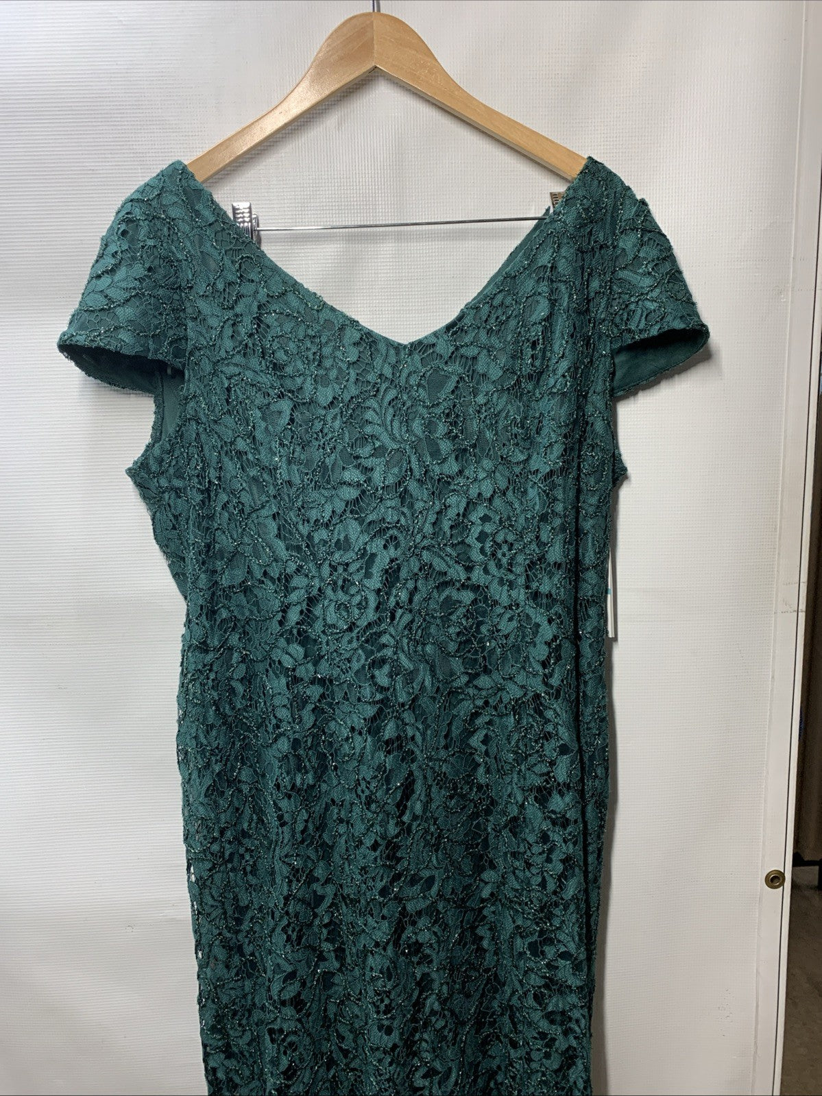 Alex Evenings Women's Long Rosette Dress Short Sleeves Hunter Green Size 16