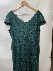 Alex Evenings Women's Long Rosette Dress Short Sleeves Hunter Green Size 16