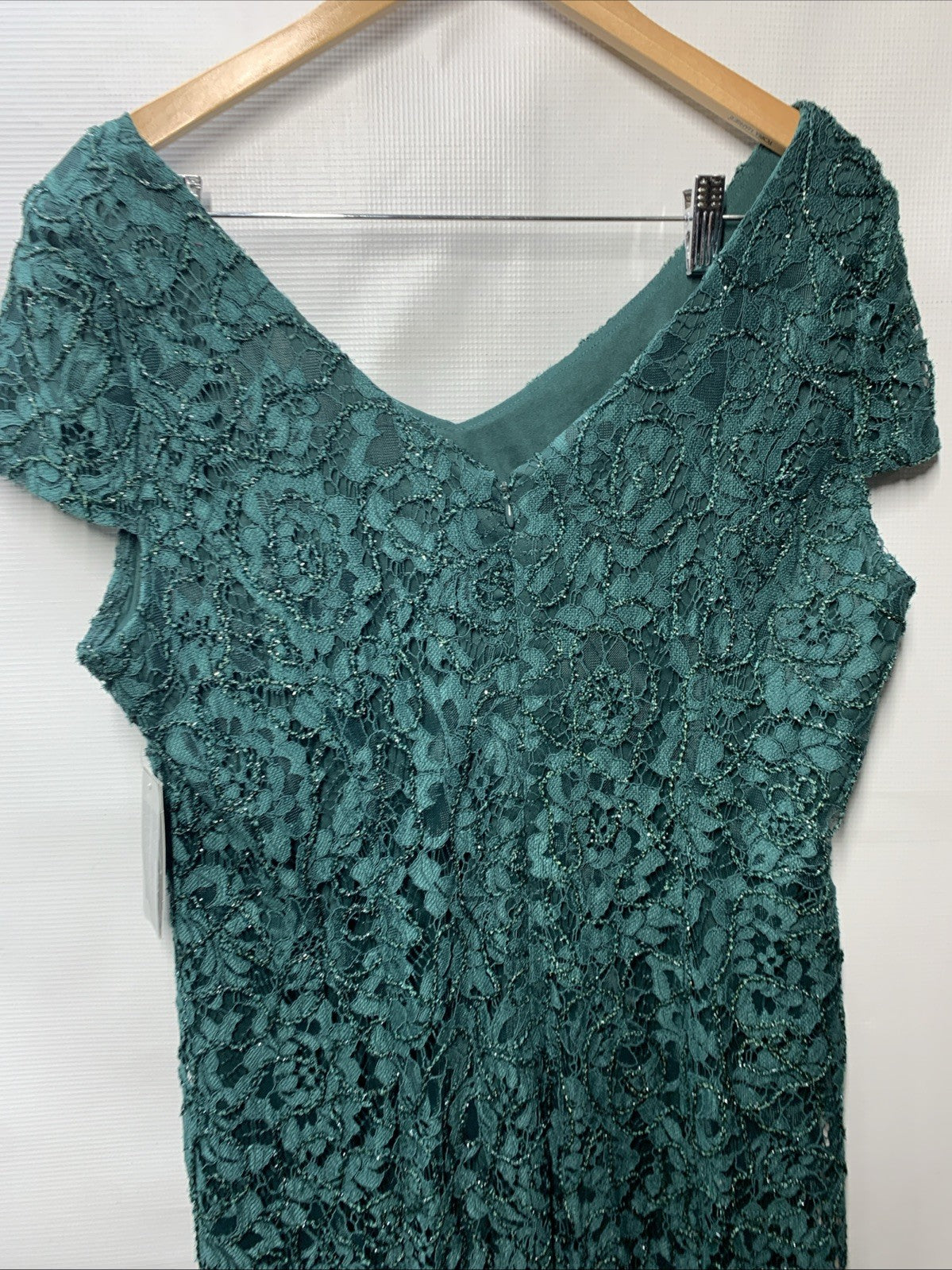 Alex Evenings Women's Long Rosette Dress Short Sleeves Hunter Green Size 16