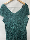 Alex Evenings Women's Long Rosette Dress Short Sleeves Hunter Green Size 16