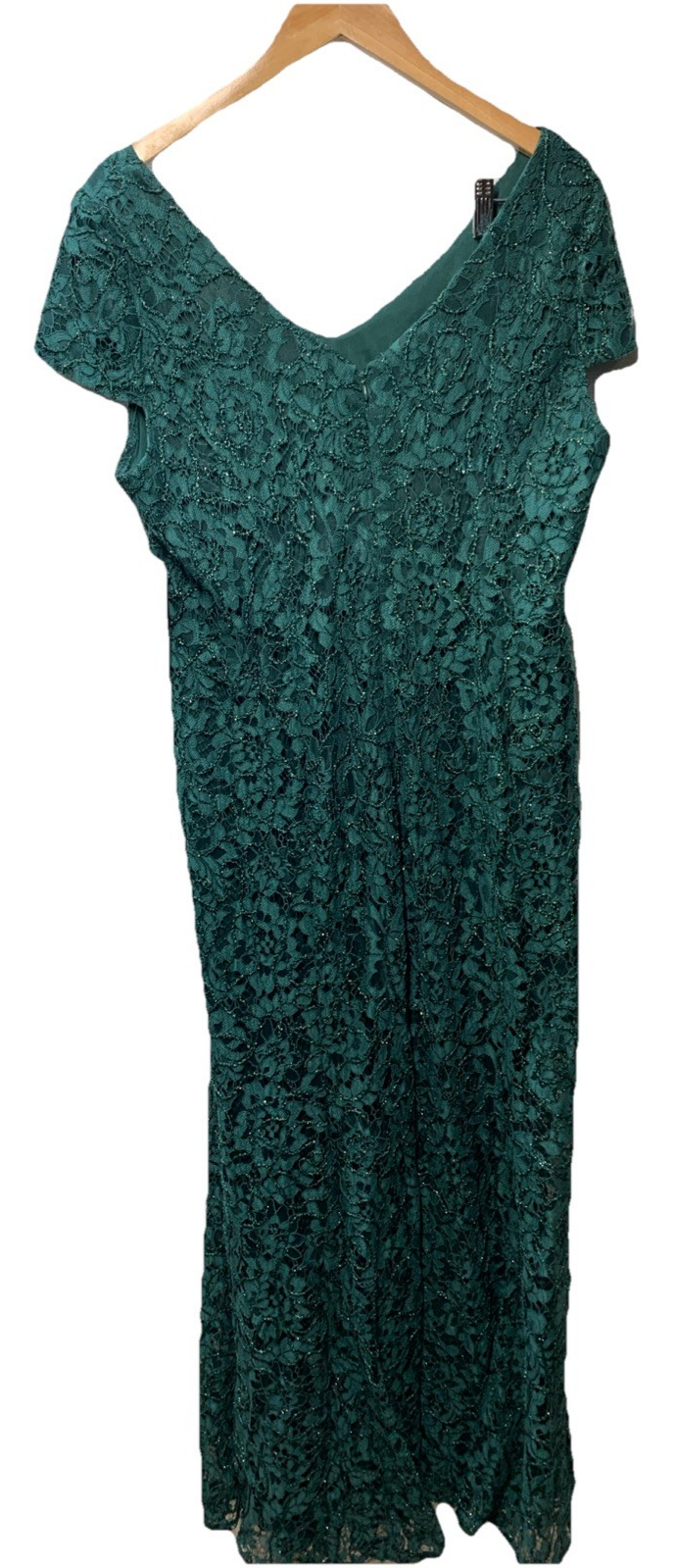 Alex Evenings Women's Long Rosette Dress Short Sleeves Hunter Green Size 16